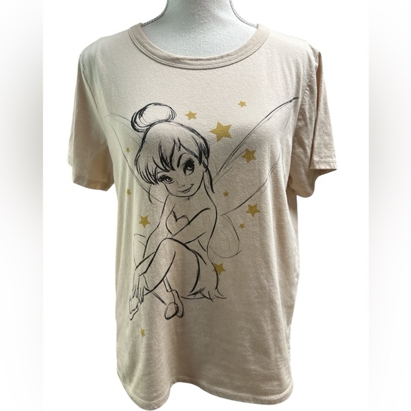 Disney Women's Tinkerbell Sketch Cream Graphic Shirt Cotton Short Sleeve Tee M - Picture 1 of 5